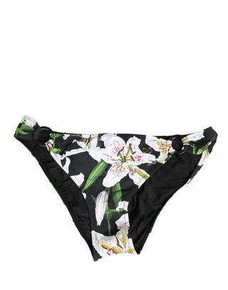 Bikinihose aus Nylon mit schwarzem Lilien-Print
