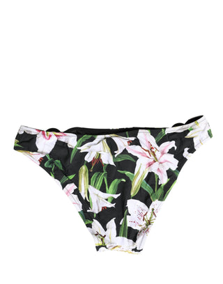 Bikinihose aus Nylon mit schwarzem Lilien-Print