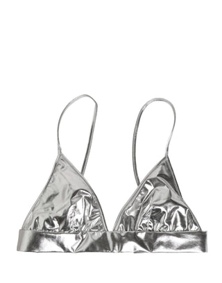 Metallisch-silbernes, ärmelloses Bustier-Cropped-Top