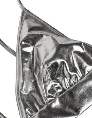 Metallisch-silbernes, ärmelloses Bustier-Cropped-Top