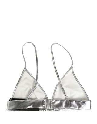 Metallisch-silbernes, ärmelloses Bustier-Cropped-Top