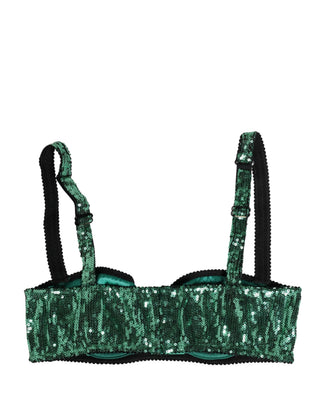 Green Sequined Nyon Balconnet Bra Underwear