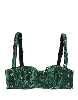 Green Sequined Nyon Balconnet Bra Underwear