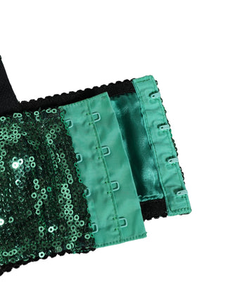 Green Sequined Nyon Balconnet Bra Underwear