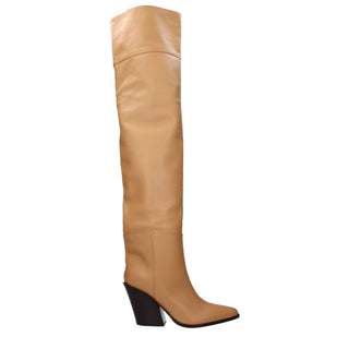 Beige Leather Ankle Boots