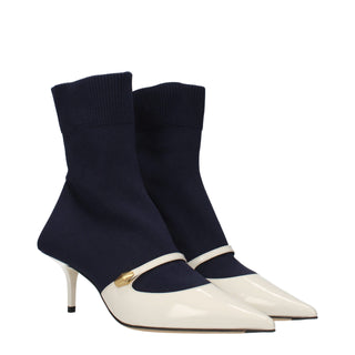Blue Fabric Ankle Boots