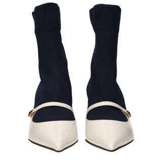 Blue Fabric Ankle Boots