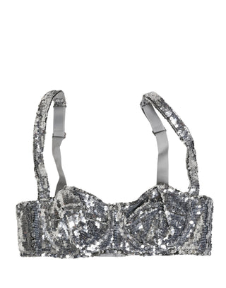 Silver Sequined Nyon Balconnet Bra Underwear