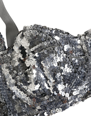 Silver Sequined Nyon Balconnet Bra Underwear