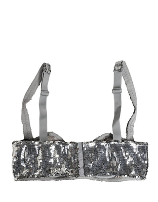 Silver Sequined Nyon Balconnet Bra Underwear
