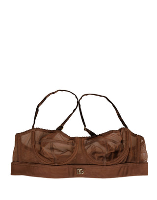 Brown DG Logo Nylon Mesh Balconette Bra Underwear