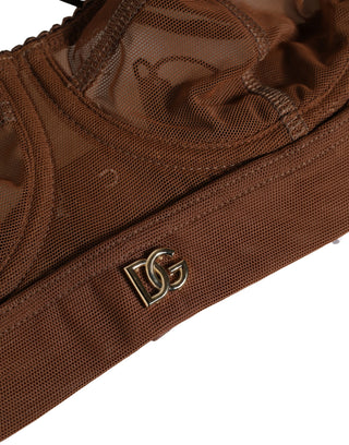 Brown DG Logo Nylon Mesh Balconette Bra Underwear