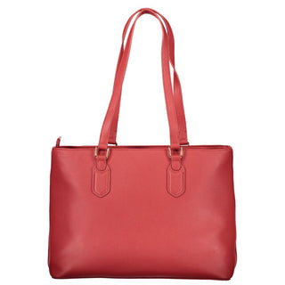 Bolso de mujer rojo de poliuretano con cierre de cremallera y compartimentos
