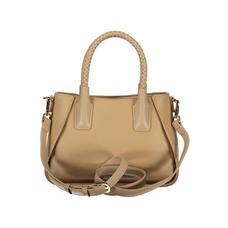 Bolso de mujer beige de poliuretano con asas y correa para el hombro
