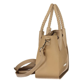 Bolso de mujer beige de poliuretano con asas y correa para el hombro