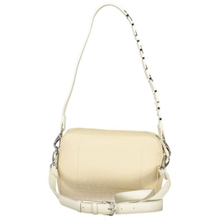 Beige Damenhandtasche aus Polyurethan mit doppeltem Schultergurt