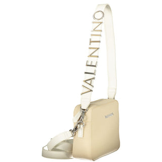 Beige Damenhandtasche aus Polyurethan mit doppeltem Schultergurt