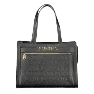 Bolso de mujer de poliuretano negro con múltiples compartimentos