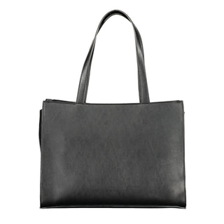 Bolso de mujer de poliuretano negro con múltiples compartimentos