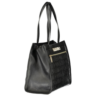 Bolso de mujer de poliuretano negro con múltiples compartimentos