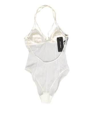 White Sheer Nylon Bodysuit Halterneck Underwear