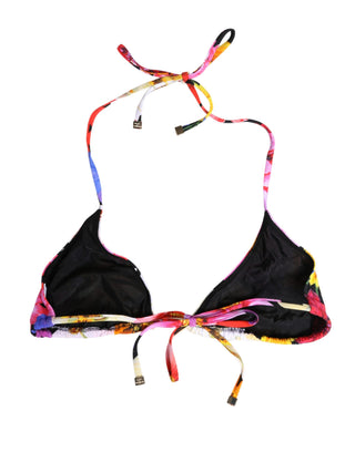 Schwarzes Neckholder-Bikinioberteil mit Blumenmuster aus Nylon