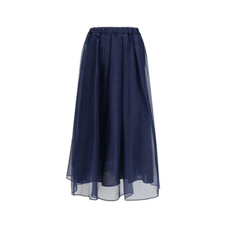Falda larga de algodón azul  
