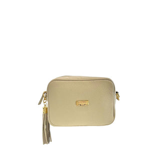 Beige Damen-Umhängetasche aus Rindsleder