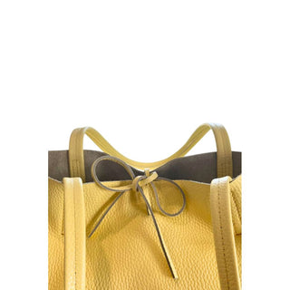 Bolso de hombro amarillo de cuero para mujer
