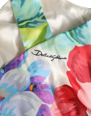 Multicolor Floral Print Silk Cropped Bustier Top