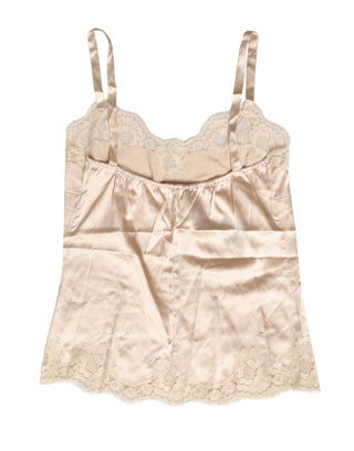 Beiges Tanktop aus Spitze, Seide und Satin – Dessous Nachtwäsche