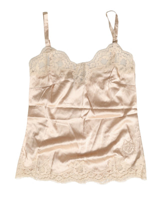 Beiges Tanktop aus Spitze, Seide und Satin – Dessous Nachtwäsche