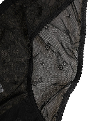 Schwarzer transparenter Mesh-Spitzen-Logo-Slip Unterwäsche