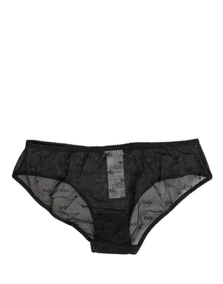 Schwarzer transparenter Mesh-Spitzen-Logo-Slip Unterwäsche