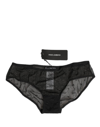 Schwarzer transparenter Mesh-Spitzen-Logo-Slip Unterwäsche