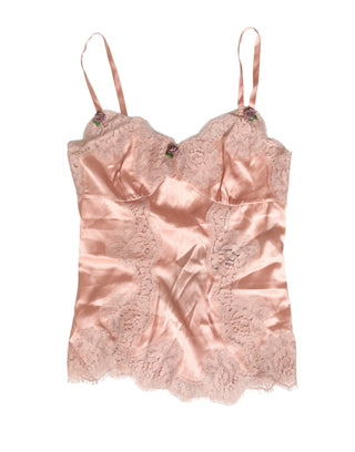 Pinke Spitze Seidensatin Top Dessous Nachtwäsche