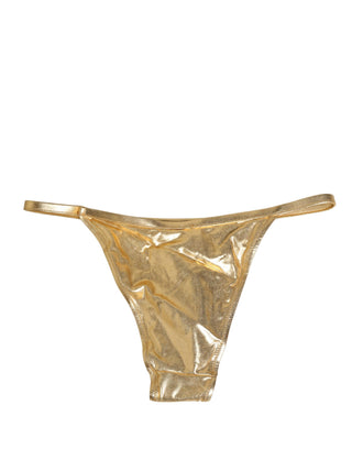 Goldfarbene Bikinihose aus Polyester mit Logo-Branding