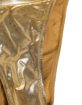 Goldfarbene Bikinihose aus Polyester mit Logo-Branding