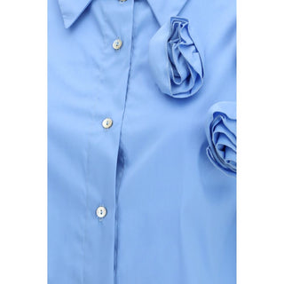 Camisa de algodón azul con estampado