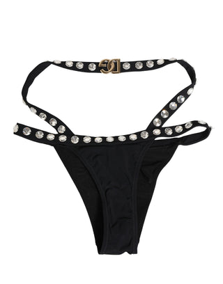 Schwarze Bikinihose mit Kristallverzierung