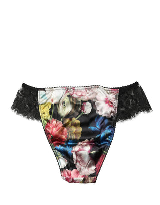 Schwarzer Blumen-Spitzen-Slip mit mittlerer Taille