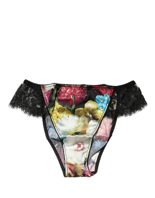 Schwarzer Blumen-Spitzen-Slip mit mittlerer Taille