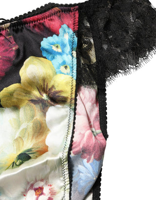 Schwarzer Blumen-Spitzen-Slip mit mittlerer Taille