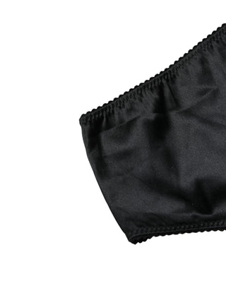 Schwarzer Stretch-Mid-Waist-Slip aus Seide