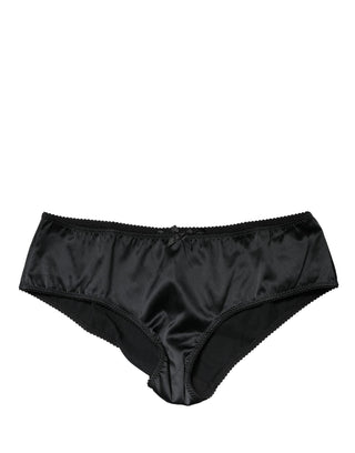 Schwarzer Stretch-Mid-Waist-Slip aus Seide