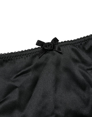 Schwarzer Stretch-Mid-Waist-Slip aus Seide