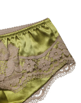 Unterwäsche Grüner Seidensatin Floral-Spitze Slip