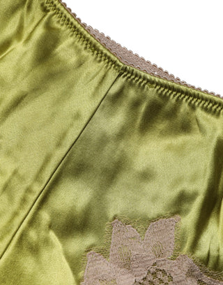 Unterwäsche Grüner Seidensatin Floral-Spitze Slip