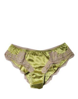 Unterwäsche Grüner Seidensatin Floral-Spitze Slip