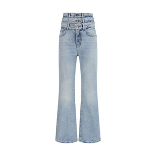 Blue Cotton Flared Jeans
